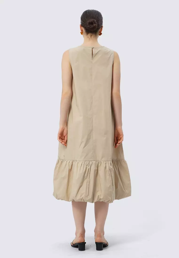 Sleeveless Balloon Midi Dress KHAKI