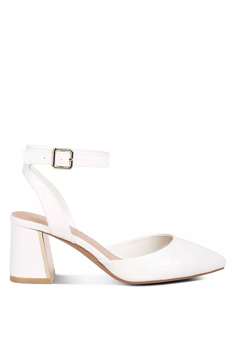 White mid clearance heel sandal