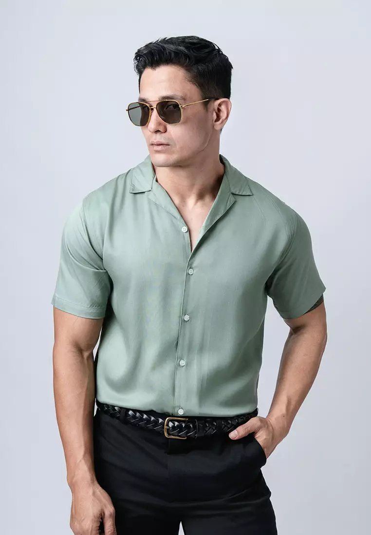Cuban Viscose Light Sage Green Casual Shirt