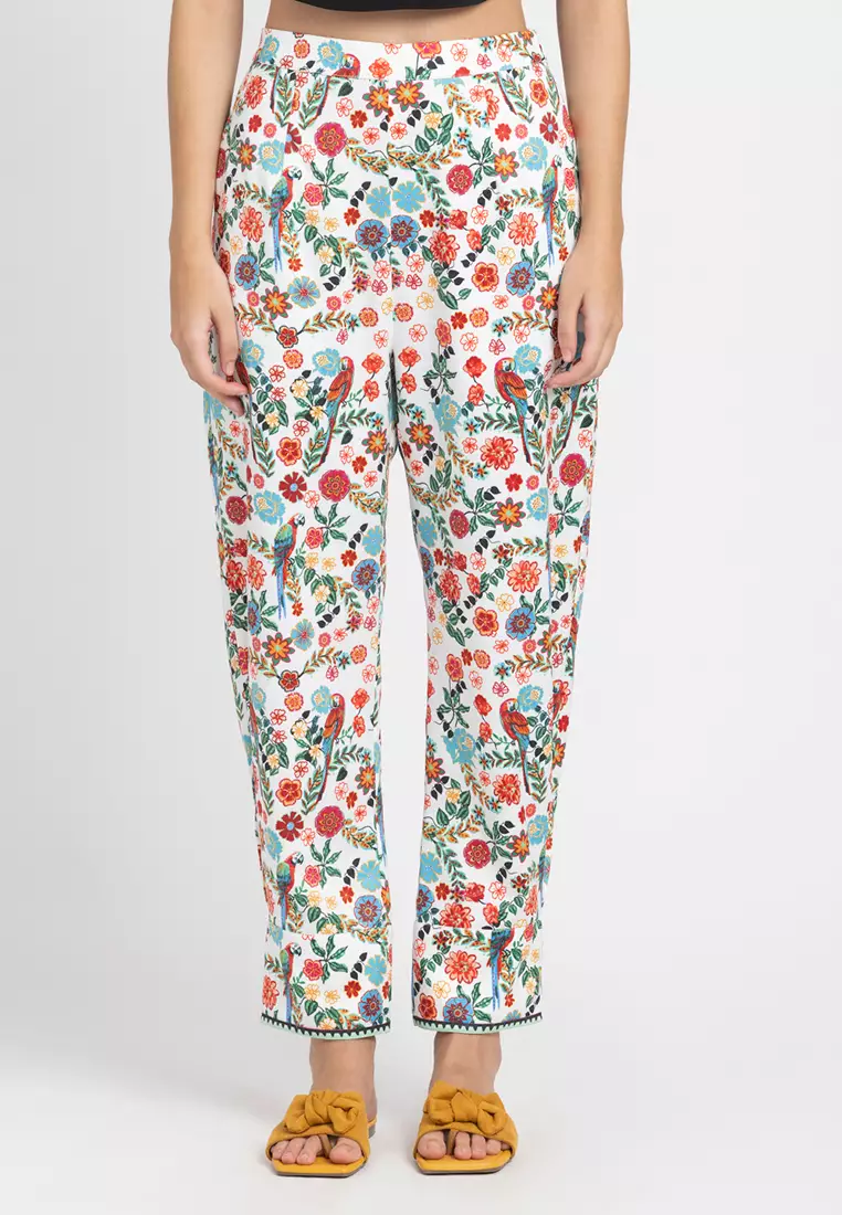 White floral palazzo pants outlet