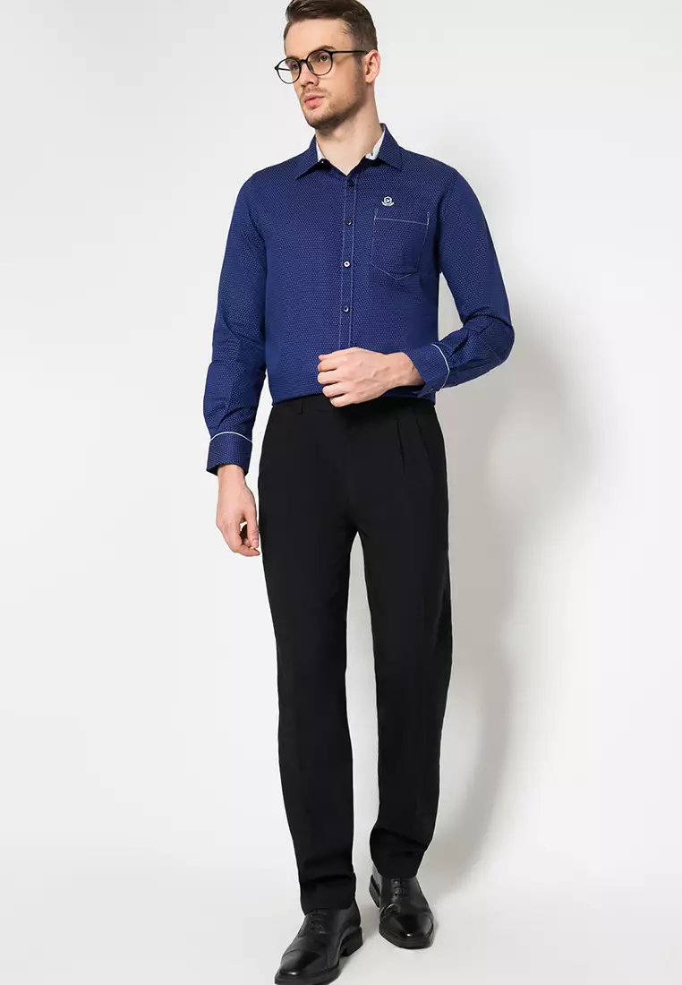 Johnwin - Kemeja Casual - Kemeja Pria - Biru - Titik Putih - ASH.670.K871.670.C L/S