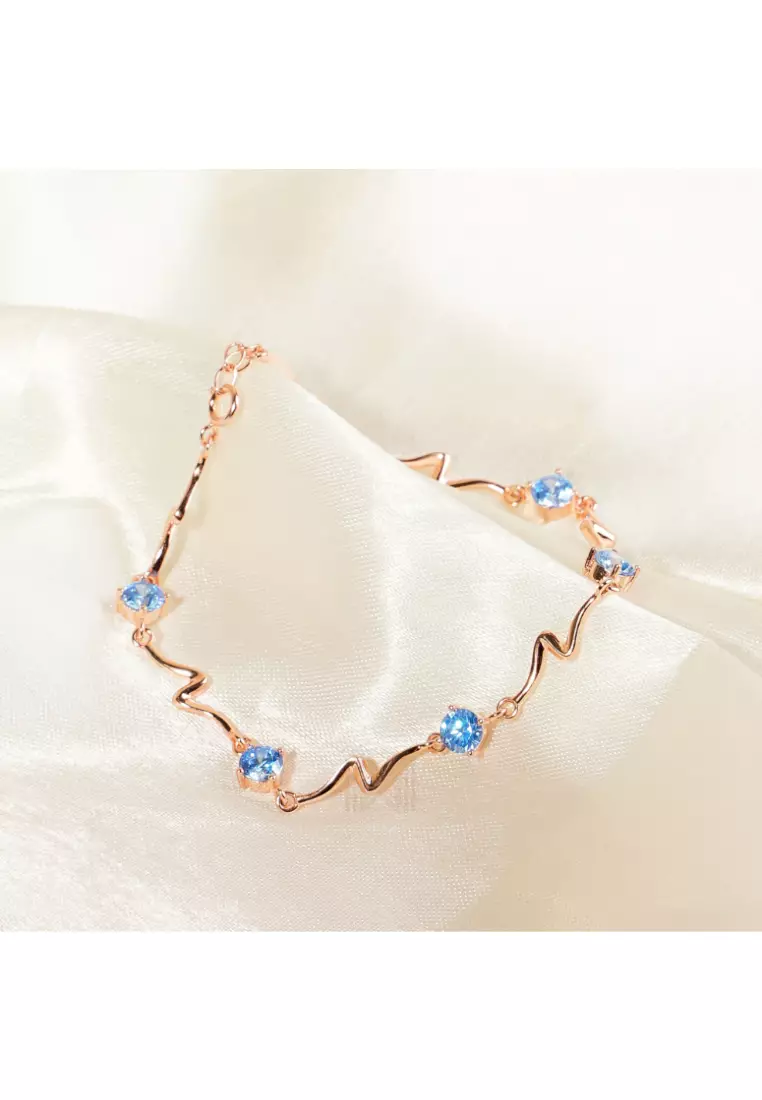 Multifaceted Blue Topaz ZigZag Rose Gold Bracelet with 925 Sterling Silver