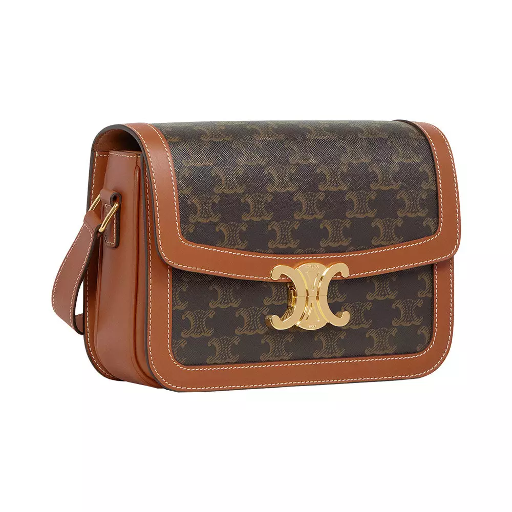 Triomphe Canvas and Calfskin Crossbody Bag Tan