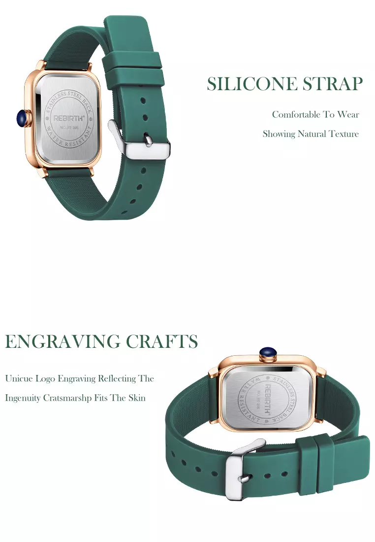 Jam Tangan Wanita Santai Display Kuarsa Tahan Air Wanita Tali Silikon Jam Tangan Cewek greenwhite