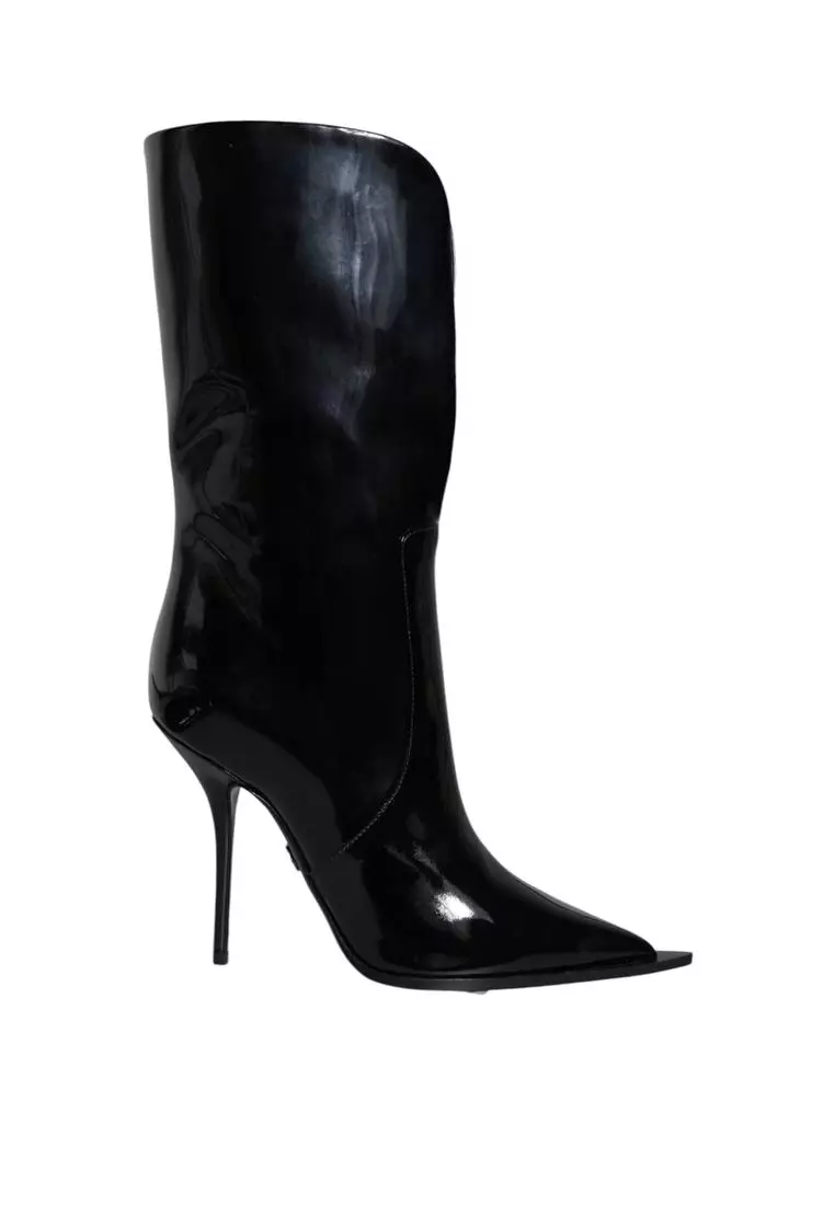 Buy Dolce & Gabbana Patent Leather Mid Calf Boots with Logo