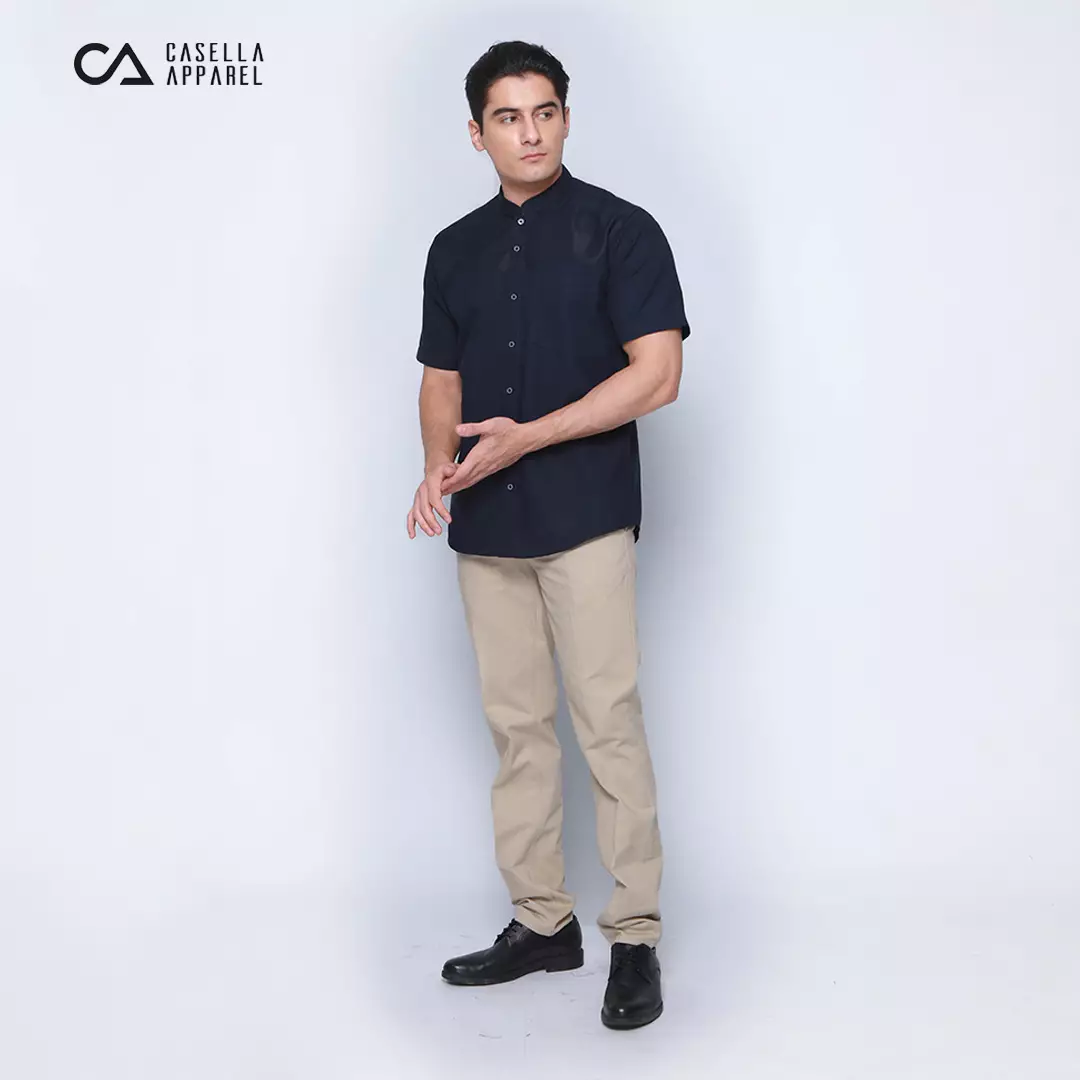 Casella Baju Koko Pria Lengan Panjang | Baju Koko Hassan Horizontal 4093 Navy