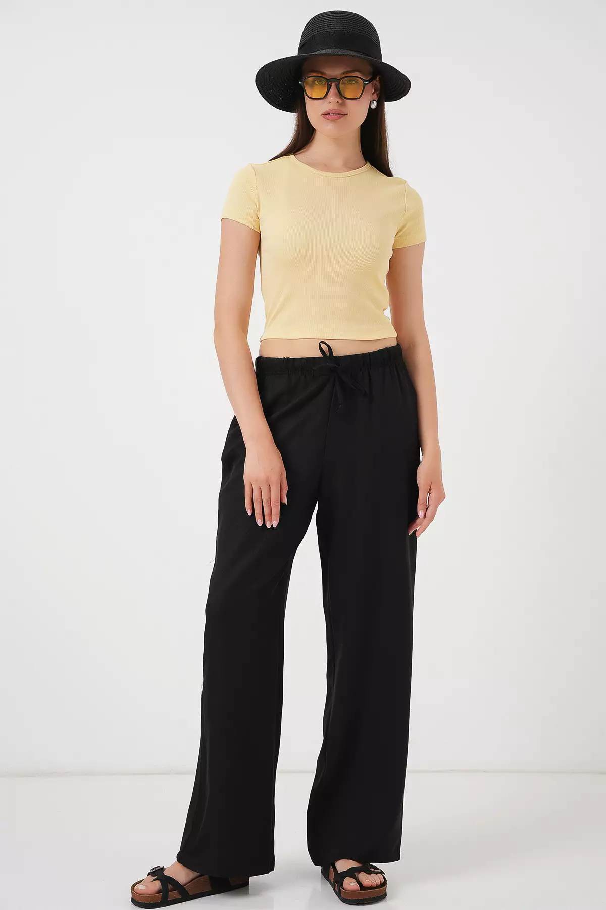 Wide Leg Linen-Look Trousers