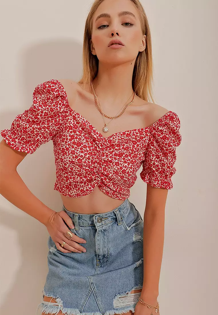 Shape Camel Jersey Ruched Strappy Crop Top