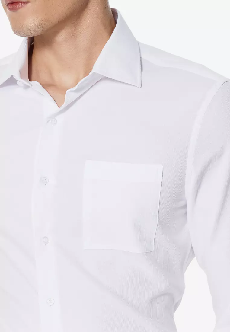 White Textured Slim Fit Shirt