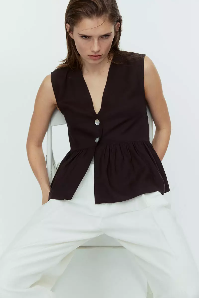 Linen-blend peplum top