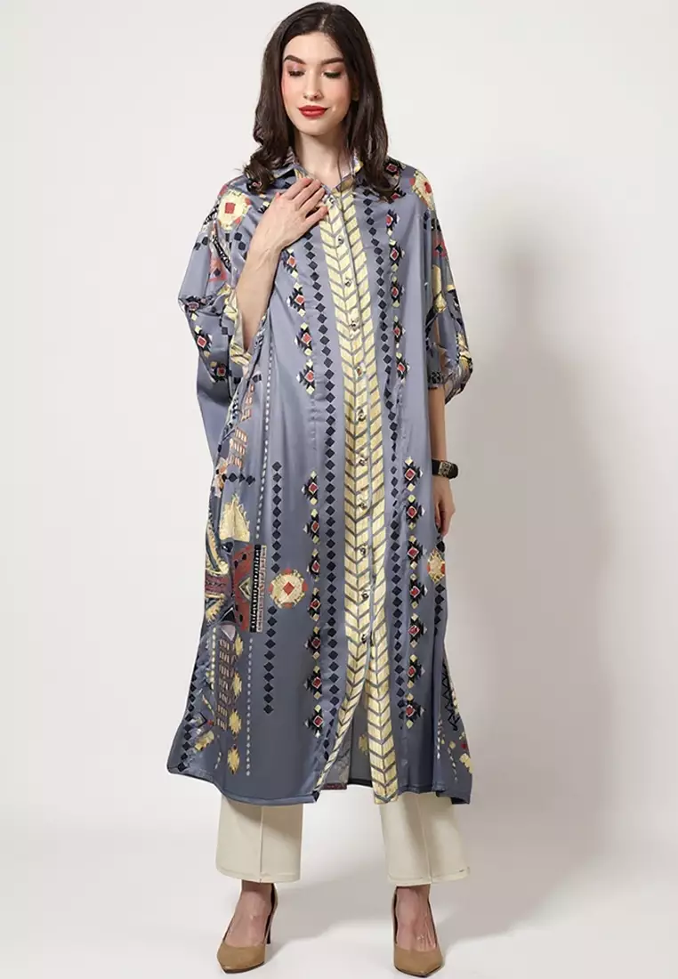 Kanzi Exclusive Short Sleeve Abstrac Kaftan