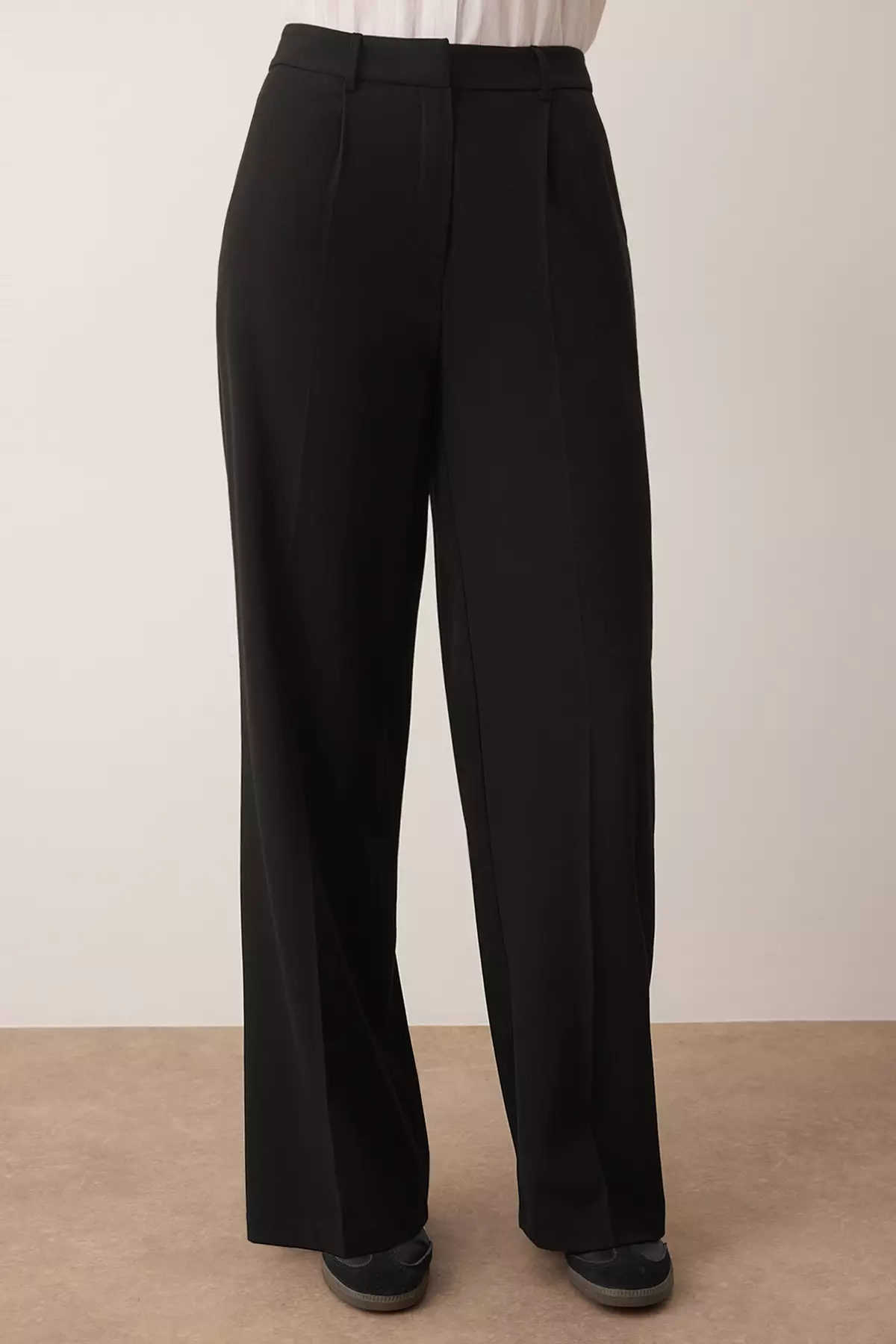 Black Palazzo/Extra Wide Leg Woven Fabric Trousers