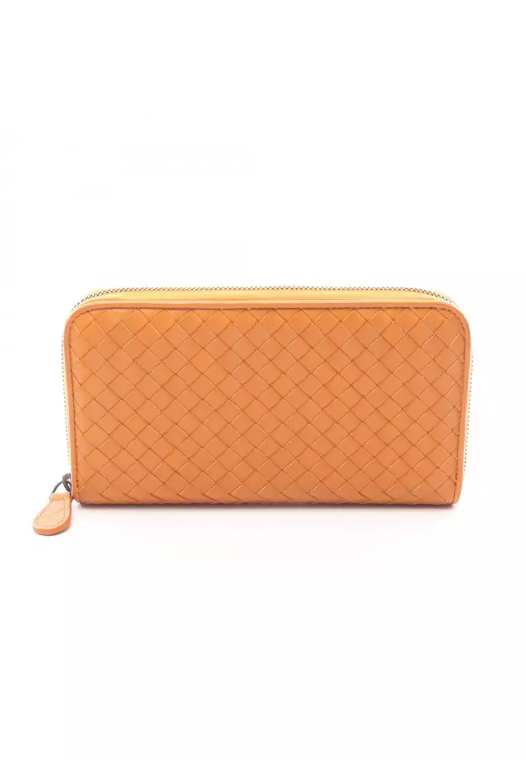 BOTTEGA VENETA ラウンドファスナーウォレット　Orange Buy Bottega Veneta Pre-Loved BOTTEGA VENETA Intrecciato round