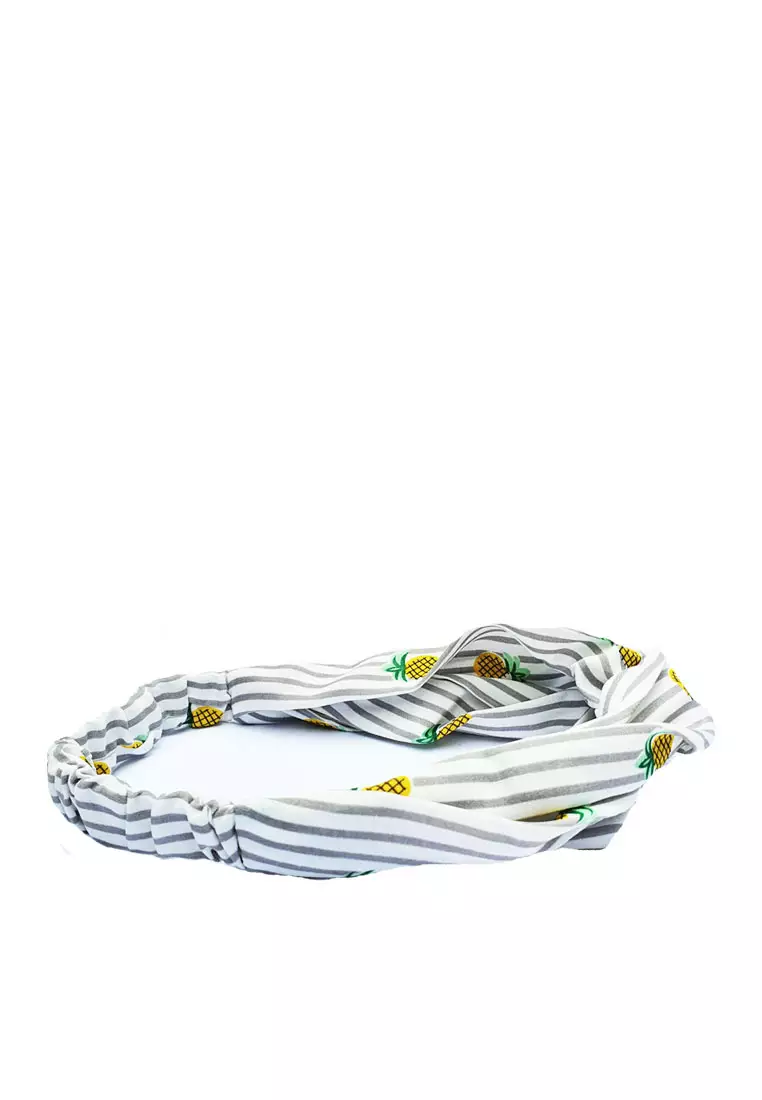 Twisted Headband Striped Pineapple Grey
