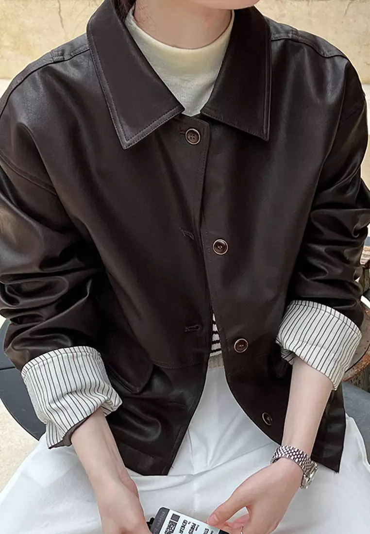 女式復古仿皮皮褸 YX9687
