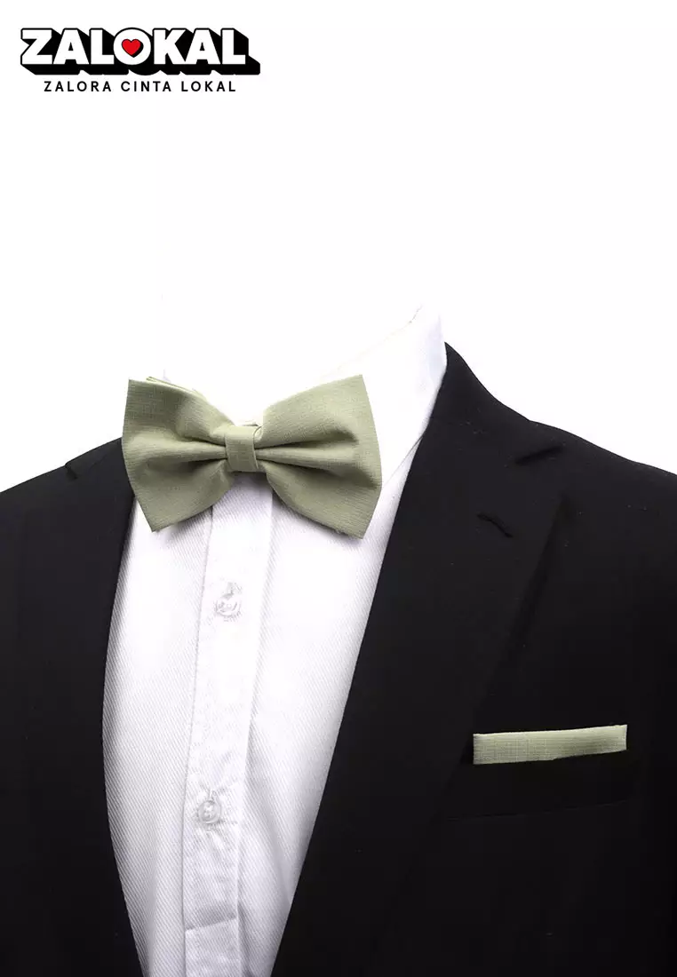 Houseofcuff Dasi Kupu Bowtie Pocket Square Saputanganee Sage Green A30
