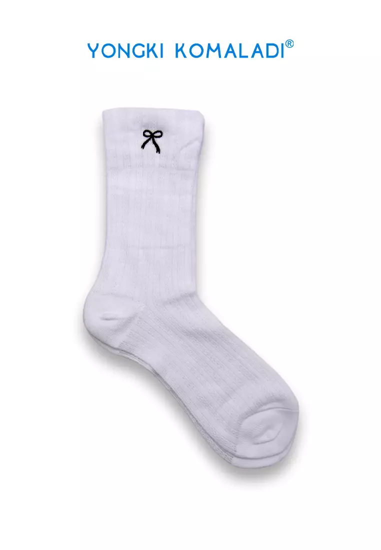 YONGKI KOMALADI KAOS KAKI POLOS MOTIF PITA RIBBON SOCK07 PUTIH