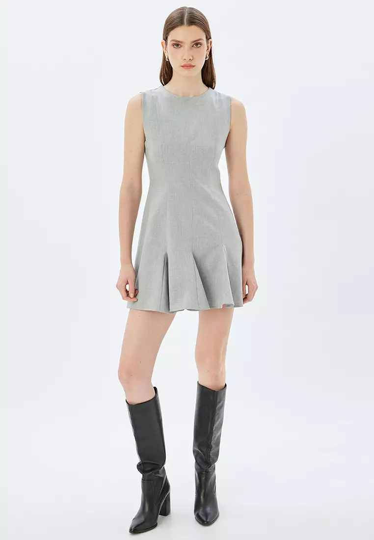 Scoop Neck Sleeveless Flounces Ruffles Pleated Mini Dress
