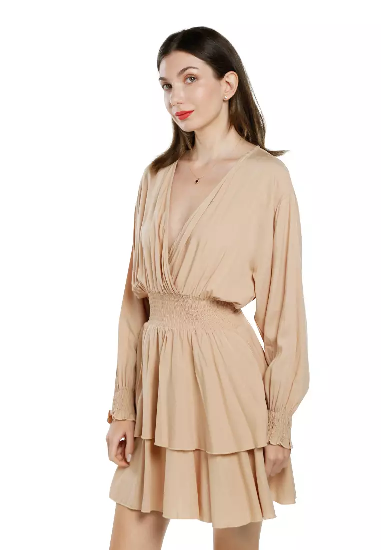 Beige Long Lantern Sleeves Dress