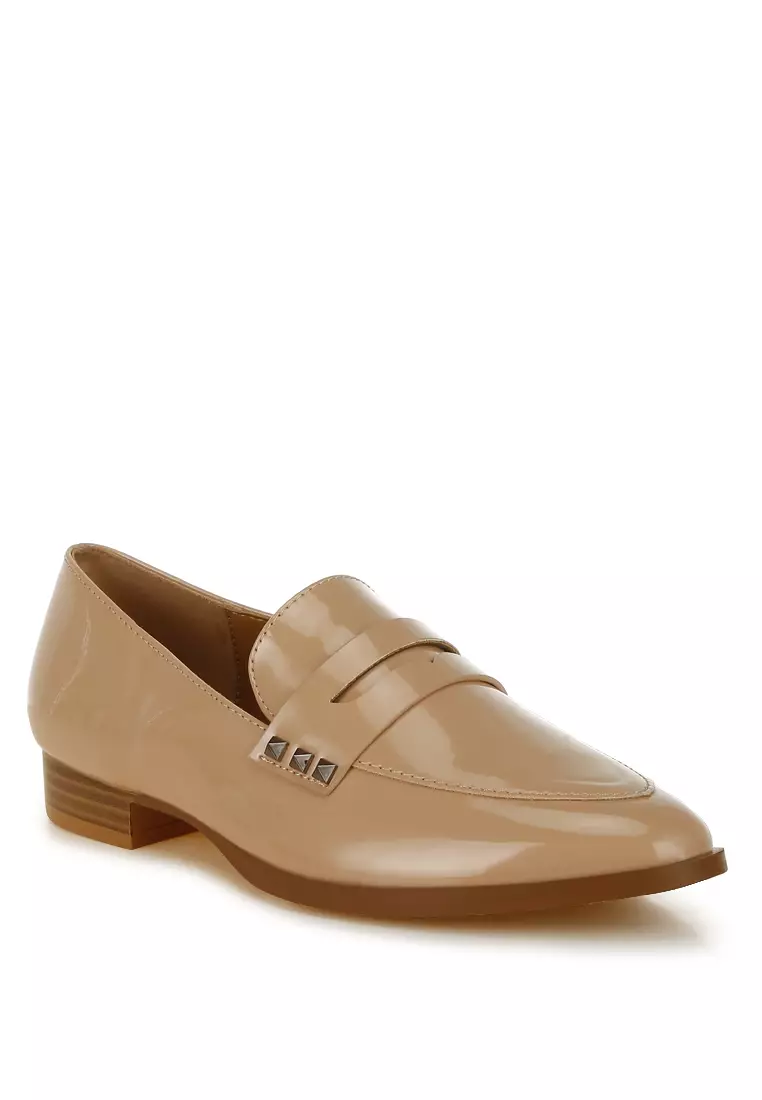 Patent Pleather Penny Loafers in Beige
