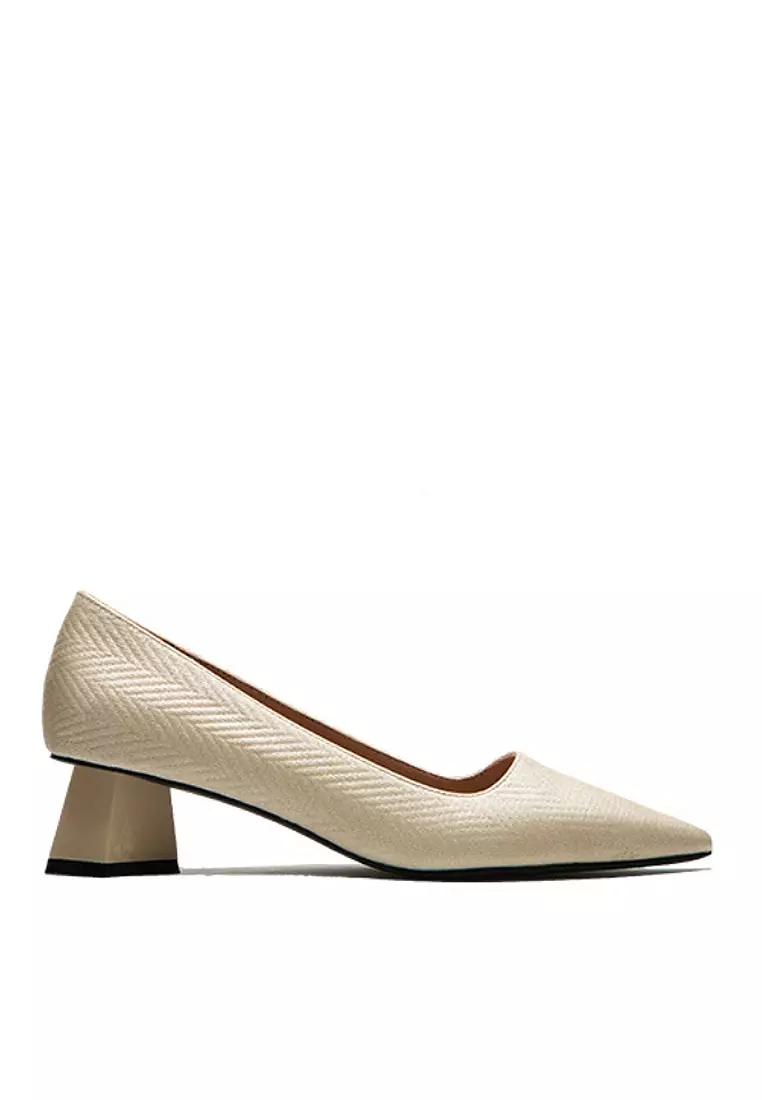 Discount on Twenty Eight Shoes  shoes - SKU: VANSA Embossed Pointed Toe Mid Heel Pumps  VSW-H669811A