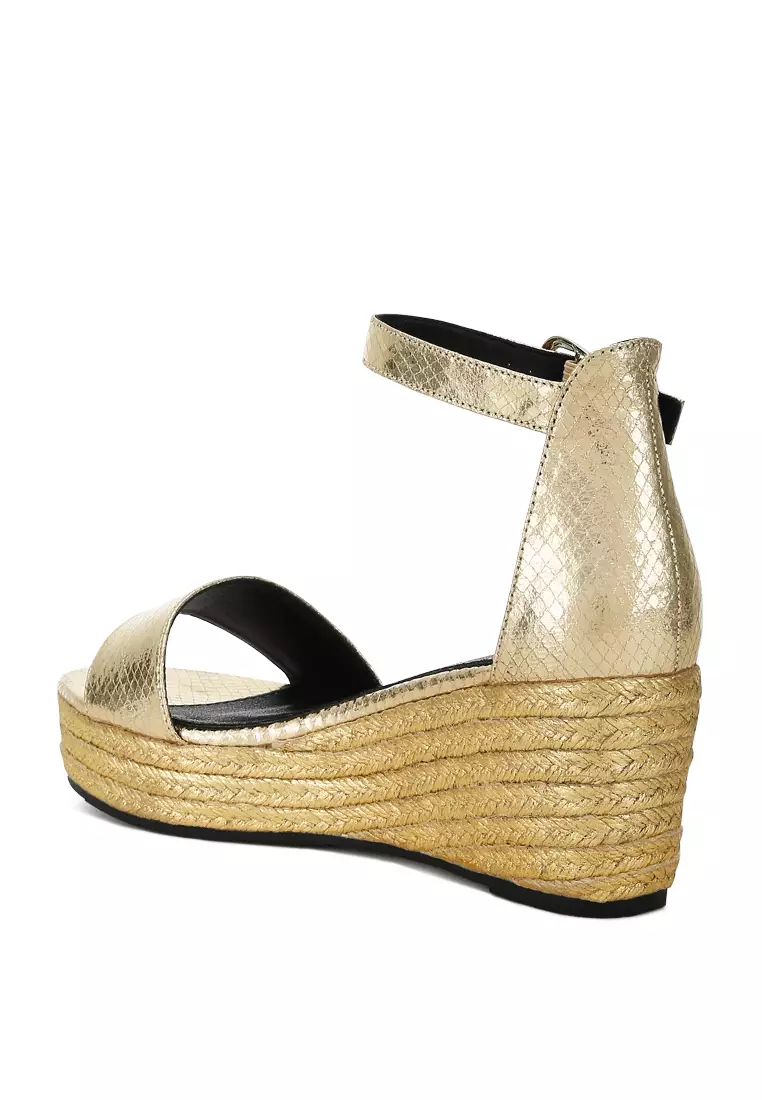 Gold Womens Leather Espadrilles Uk Tie-Up Leather Woven Espadrille