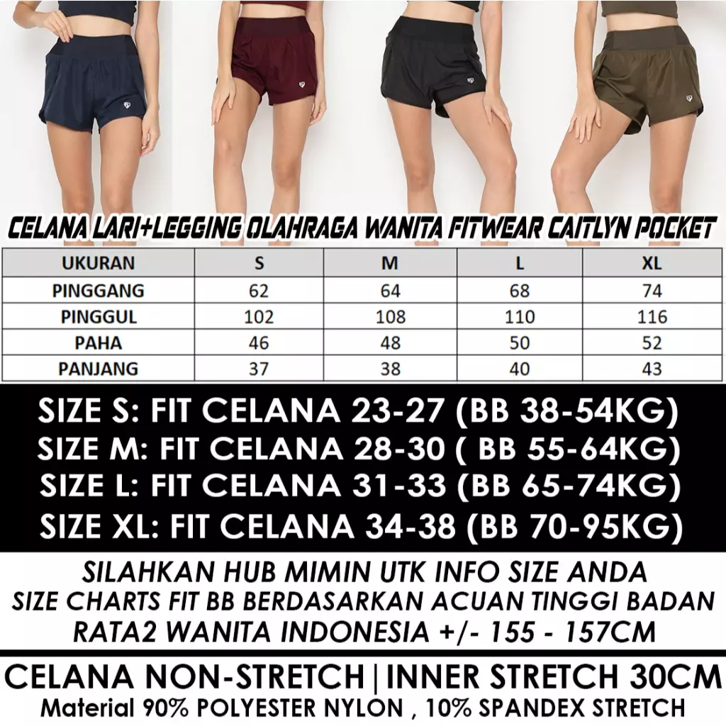 Fitwear - Celana Lari + Inner Olahraga Wanita CAITLYN LAYERED Big Size - BLACK