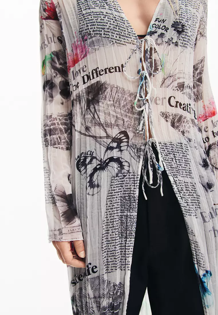 Desigual Woman Long blouse with newspaper print.