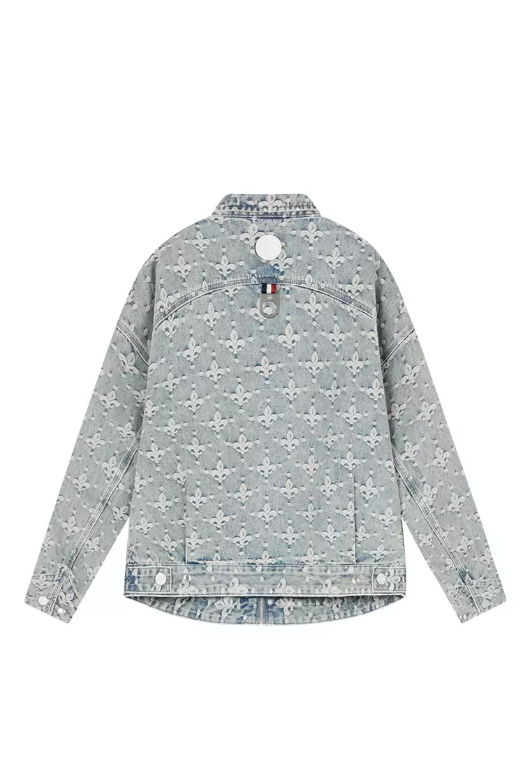 男裝滿印鳶尾花全棉牛仔外套