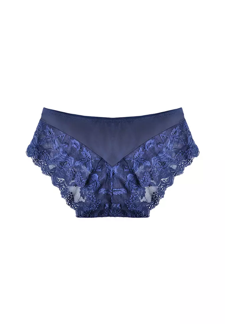 YUUMIN Woman's Lace Sheer Embroidery Balconette 1/4 Cup Push Up Shelf Bra  Thong Underwear Lingerie Set Blue M