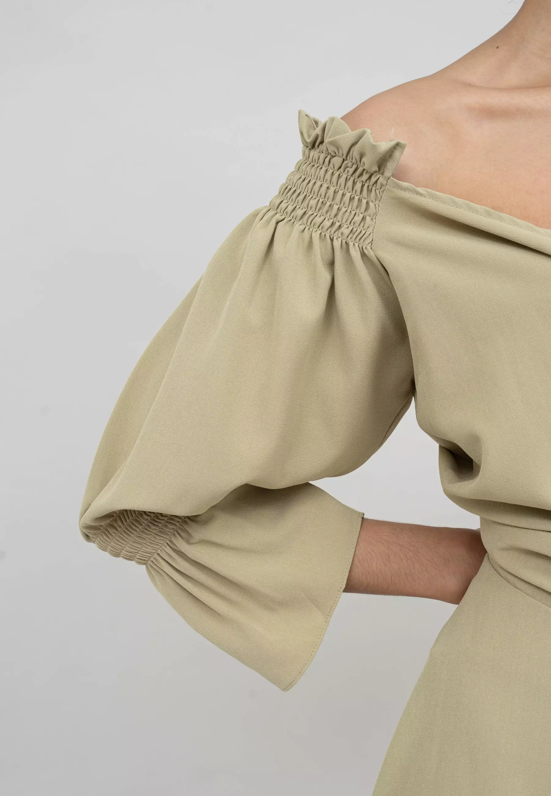 Houseofcuff Blossom Dress in Beige Dress Crepe Model Sabrina