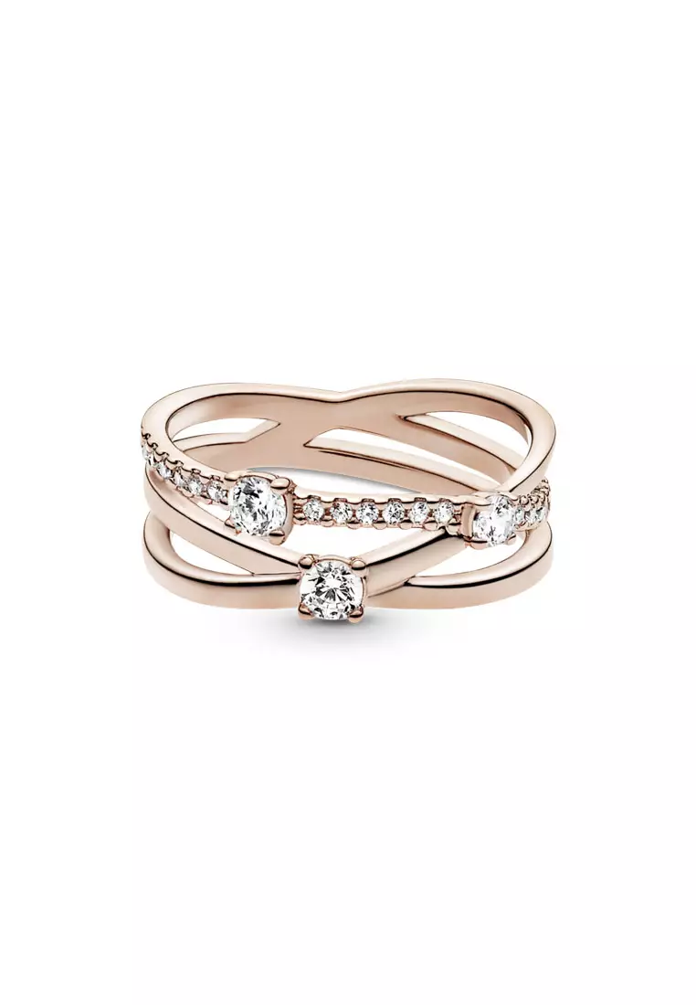 Pandora 14K Rose Gold-Plated Sparkling Triple Band Ring