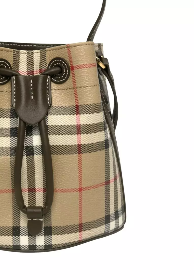 【関税＆送料込み】Burberry 'Check' Mini Bucket Bag ミニ チェック バケットバッグ (アーカイブベージュ／ミリタリー