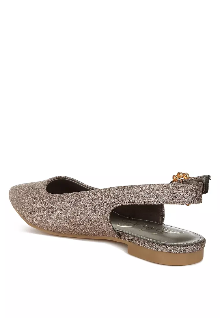 Glitter Slingback Flat Sandals in Bronze