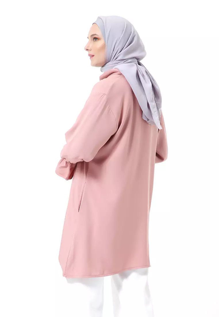 Aleina Blouse Muslimah Atasan Wanita Long Sleeve Premium High Quality - Dusty Pink