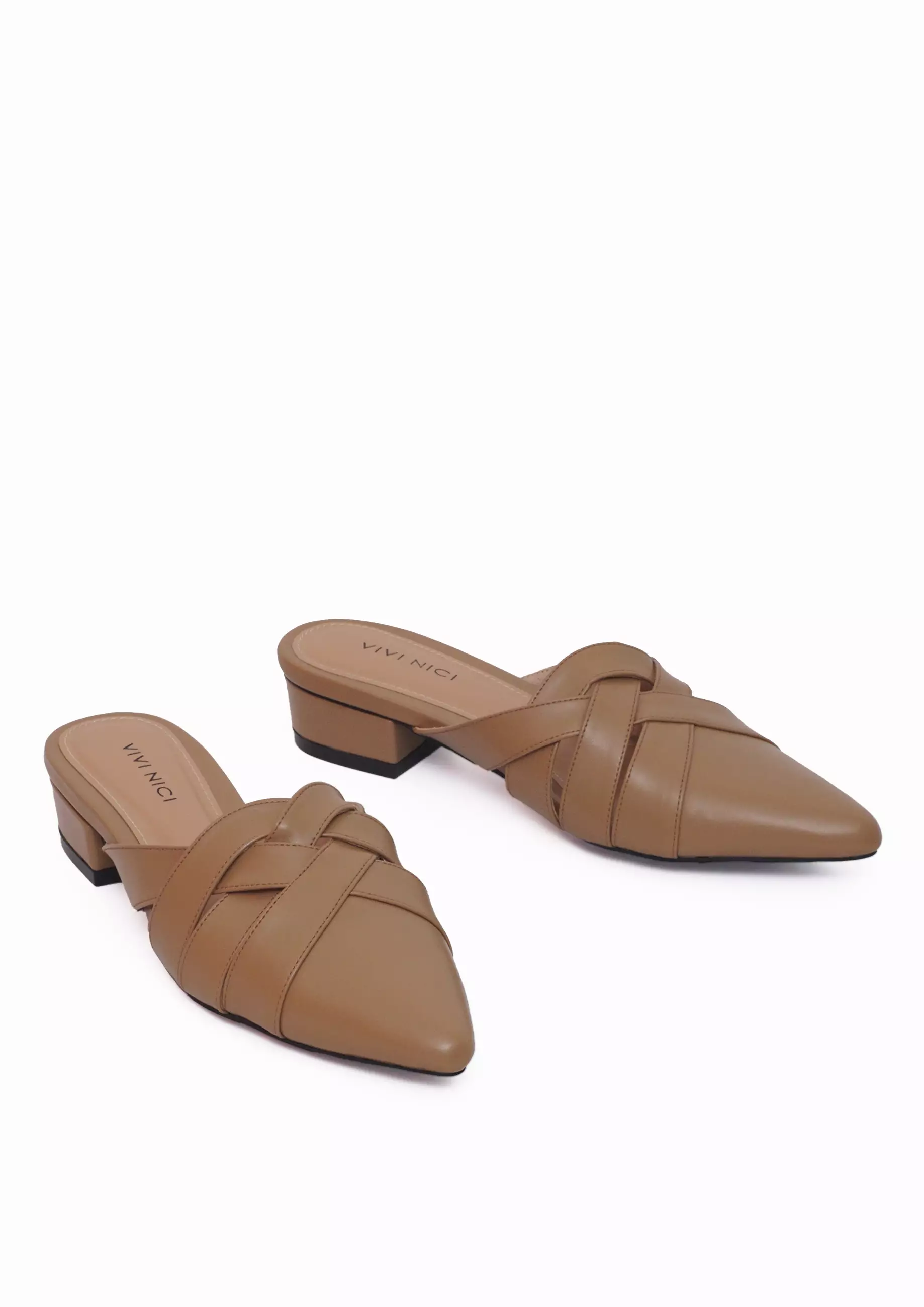 VIVI NICI - Tisya Sepatu Sandal Mules Wanita Hak 3 Cm Milk Coffee