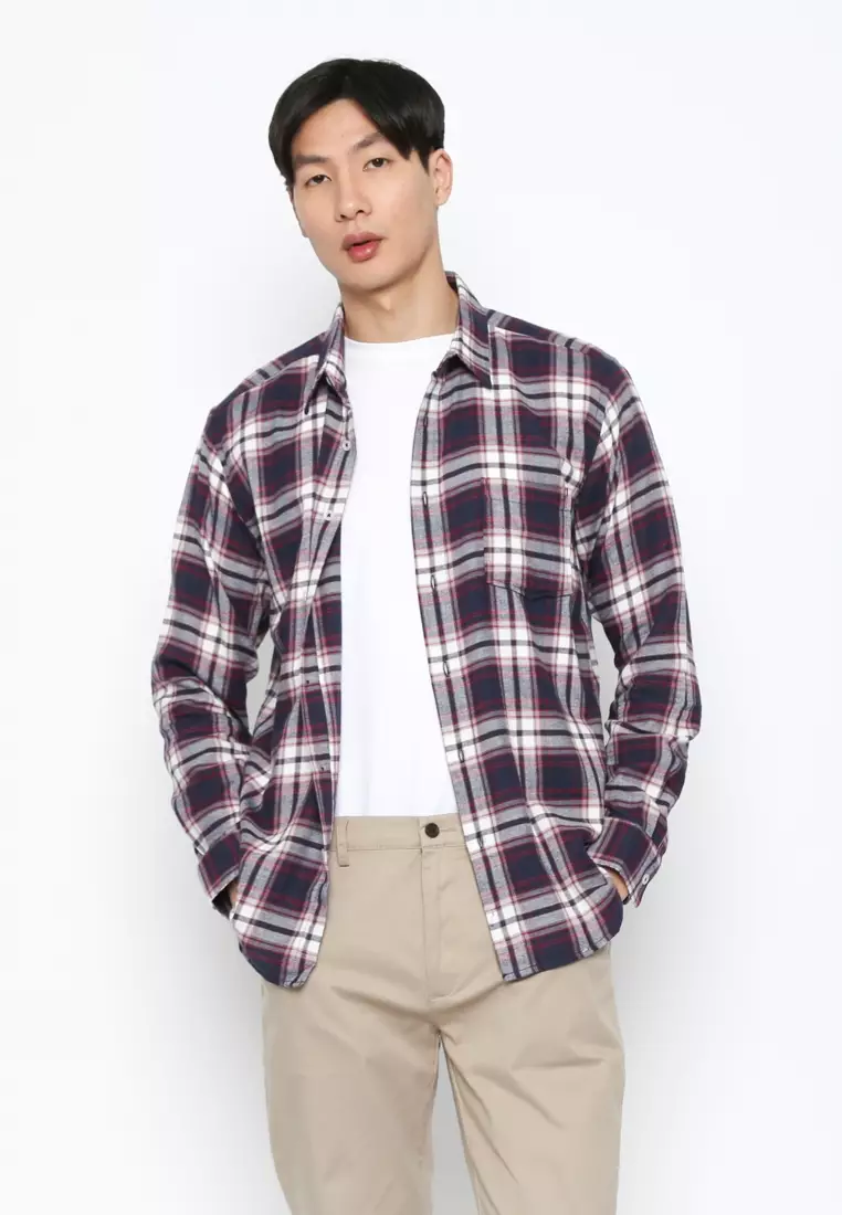 CASUAL CHECKERED SHIRT LONG SLEEVE NAVY