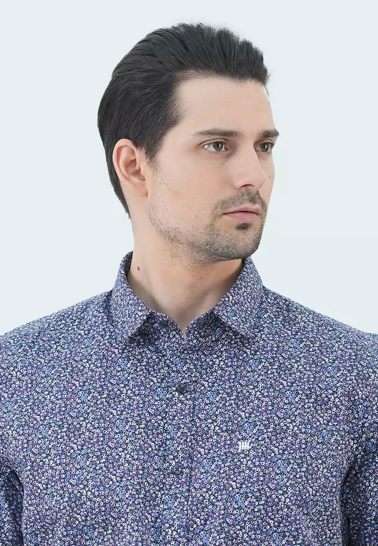 Johnwin - Kemeja Formal - Kemeja Motif - Lengan Pendek - Slim Fit - Biru - FSH.650.K393.818.C-S/S