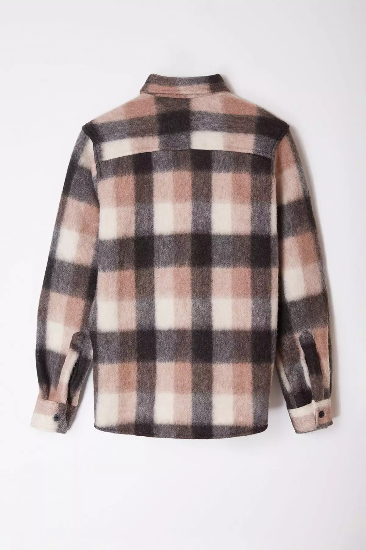 Beige Unisex Regular Fit Winter Plaid Lumberjack Shirt Jacket TMNAW25GO00026