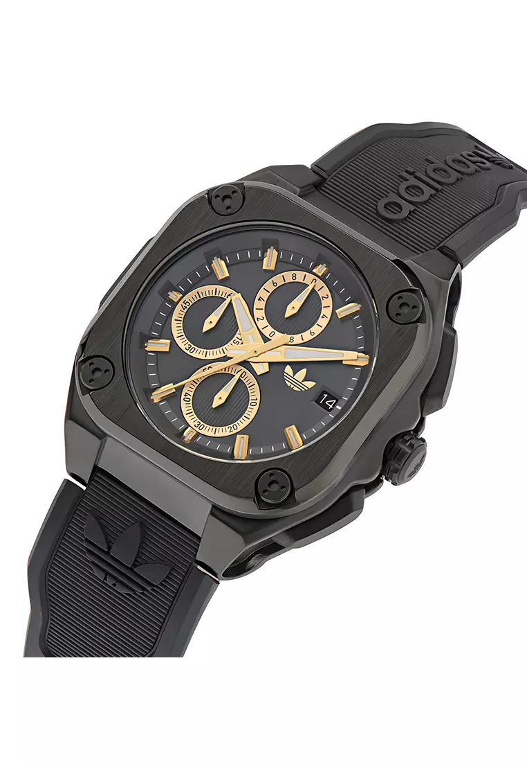 Adidas Gents City Tech Three Chrono Men's Watch - Black Stainless Case and Silicone Band - AOFH24020