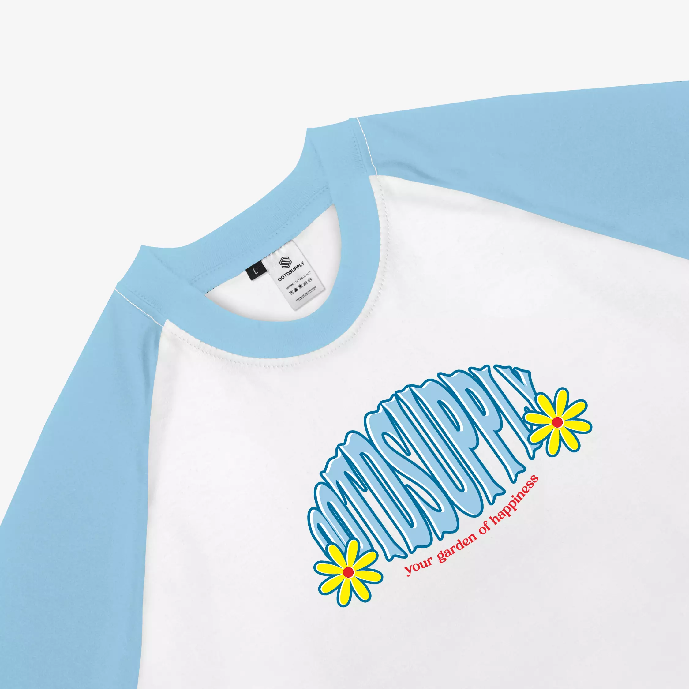 OOTDSUPPLY Croptee Fit Floralis Raglan Baby Blue | Croptee Slimfit Wanita CSF004