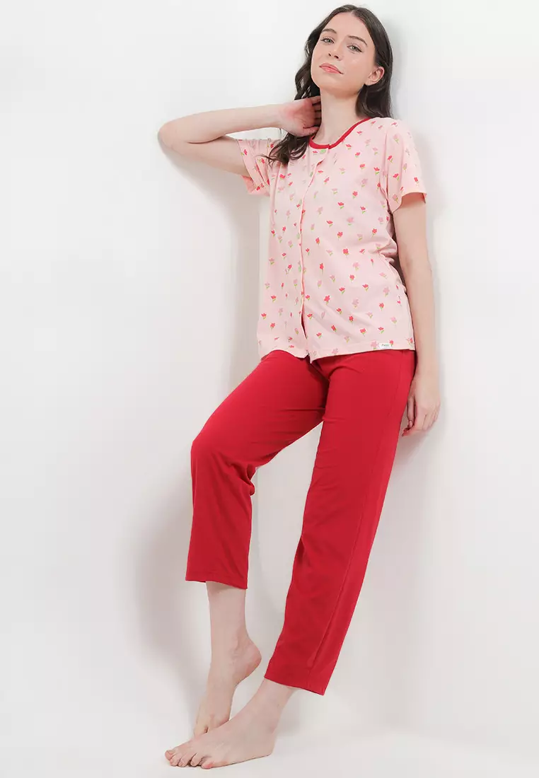 Pyjama Pijama Baju Tidur Short Sleeve Long Pants Sleepwear