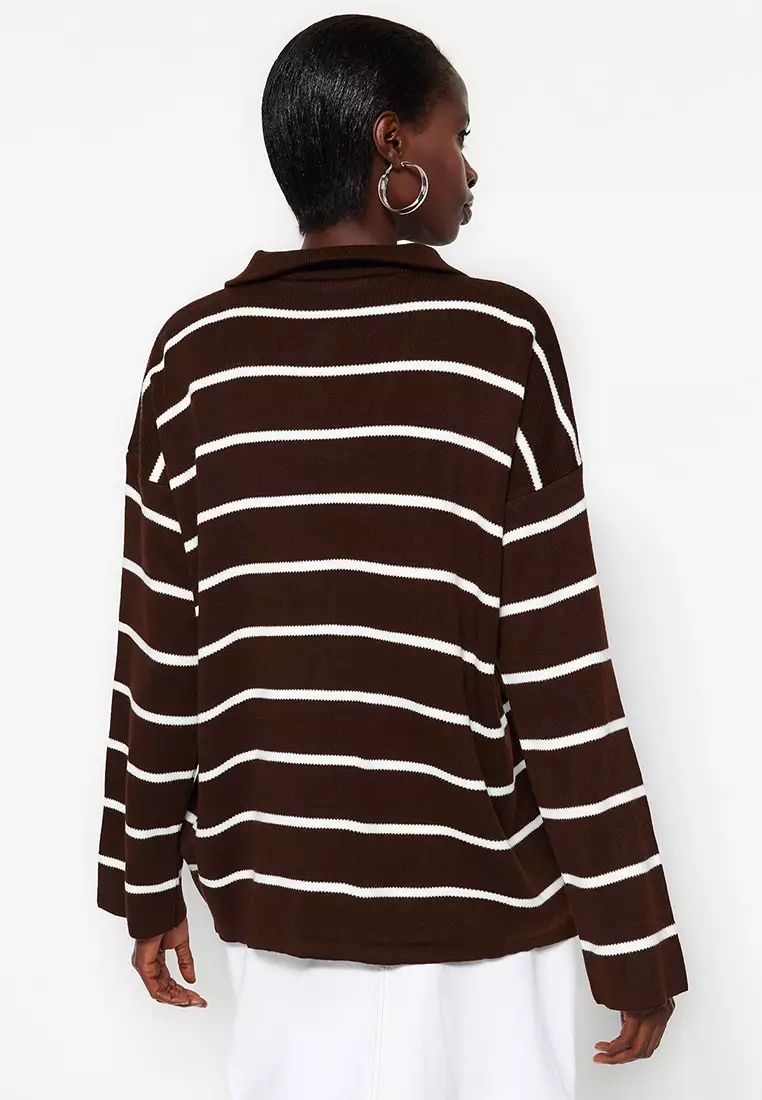 Flag stripes pointelle knit sweater