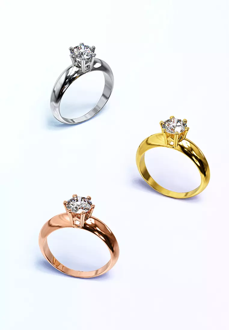 Jewel In The Palace Solitaire Ring in White Gold Embellished with Swarovski crystals