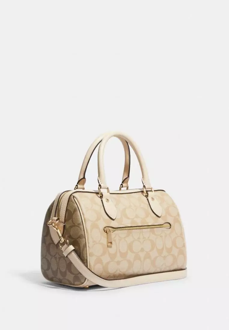 Coach Rowan Satchel In Blocked Signature Canvas Light Khaki Multi