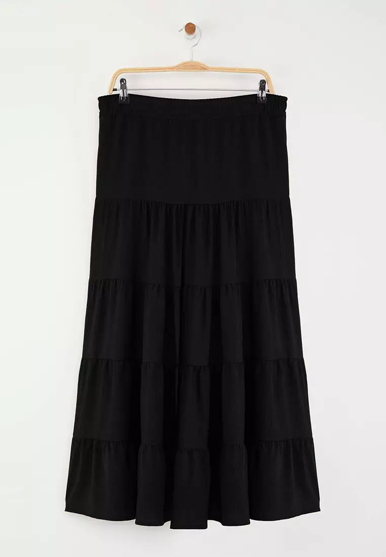 Black Cotton Textured Maxi Size Bohemian Skirt