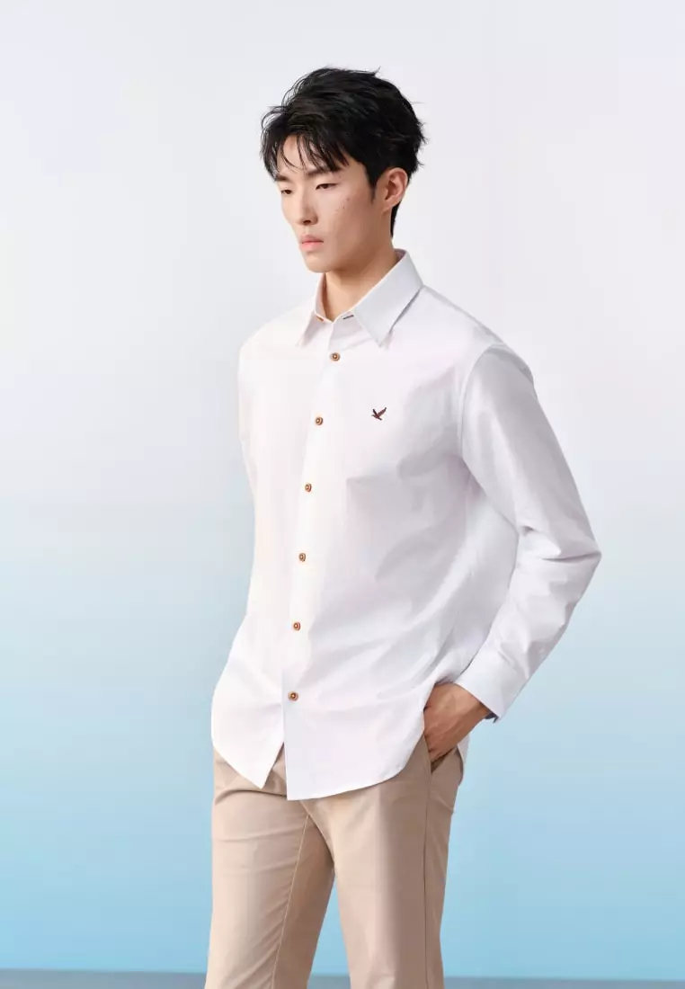 G2000 Wrinkle Free Cotton Oxford Relax Fit Long Sleeve Casual Shirt With Logo