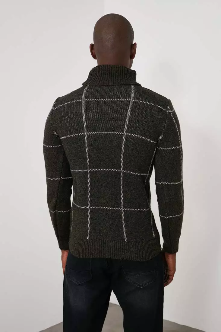 Khaki Men's Turtleneck Slim Fit Sweater
