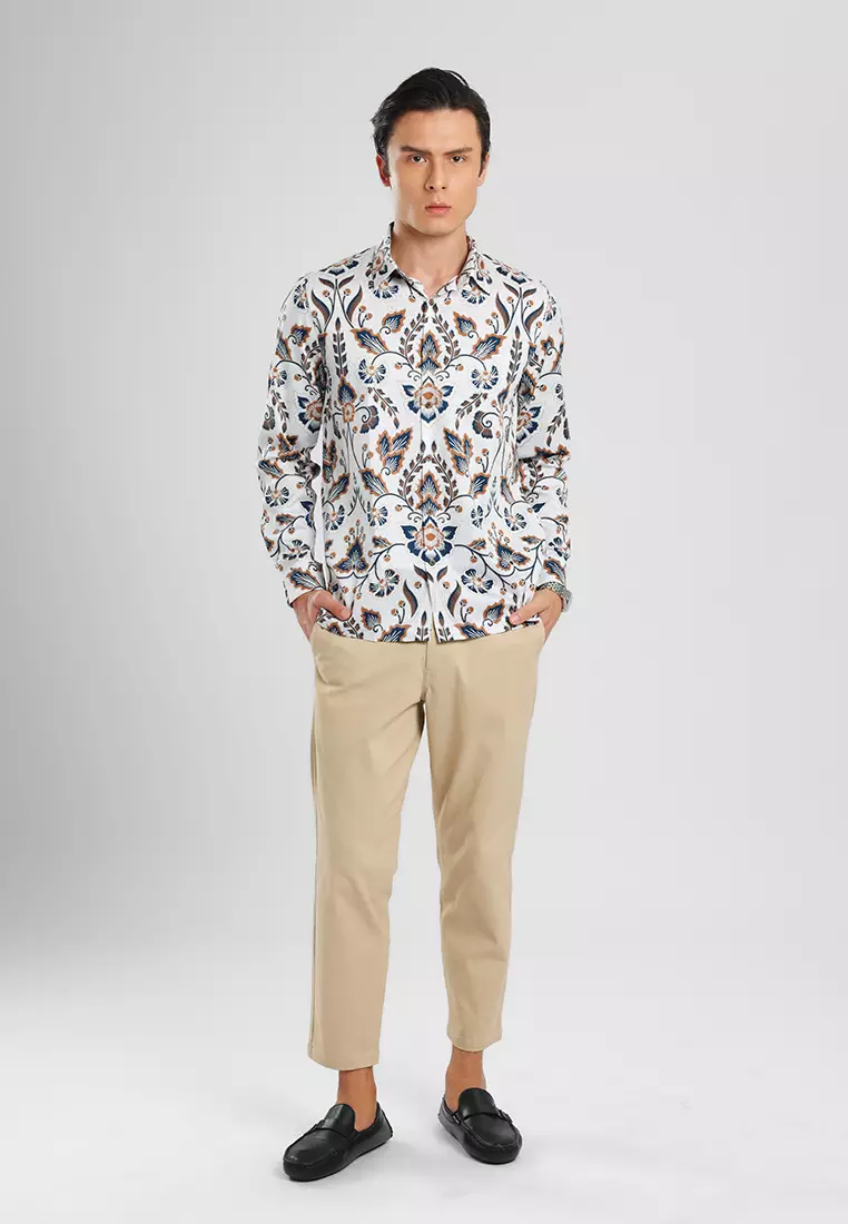 MANZONE - Kemeja Batik Lengan Panjang Manzone Kundala 03 - Beige Warna Beige
