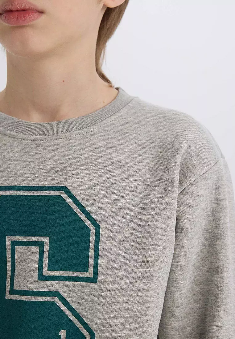 Crew Neck Printed Thick Sweatshirt